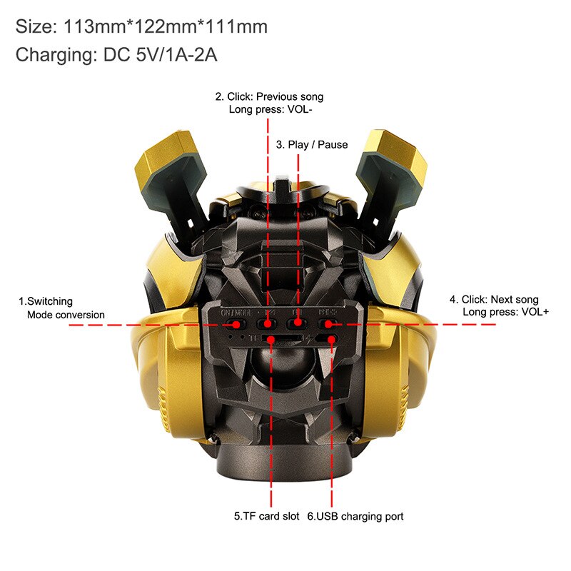 Bumblebee Bluetooth mini Wireless speakers Subwoofer Stereo Transformers LED Flashing Light BT boombox For FM Mp3 Bumblebee Bluetooth mini Wireless speakers Subwoofer Stereo Transformers LED Flashing Light BT boombox For FM Mp3